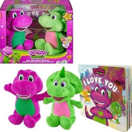 Fisher-Price Barneys World Toddler Toys, 9 inch Barney & Baby Bop plushes with Story Book
