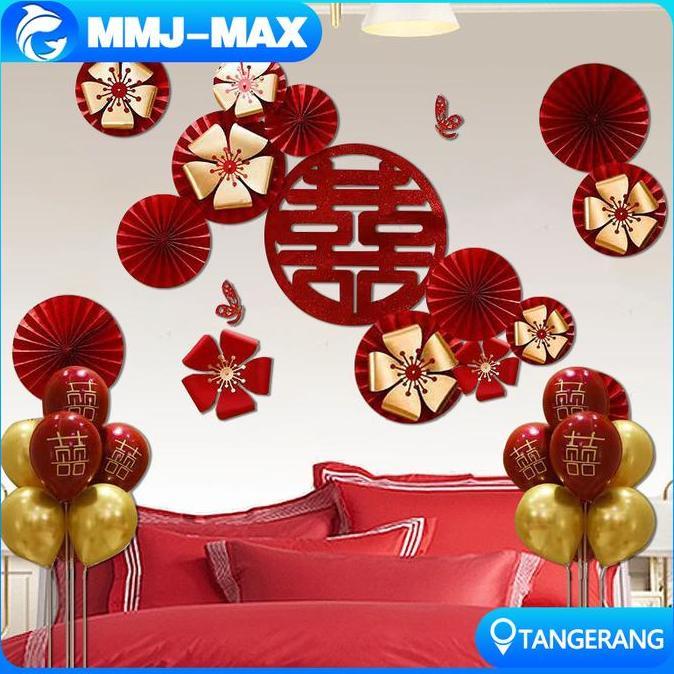 WODRUFT Double Happiness Dekor Room Wedding/Shuangxi Tempelan Dinding