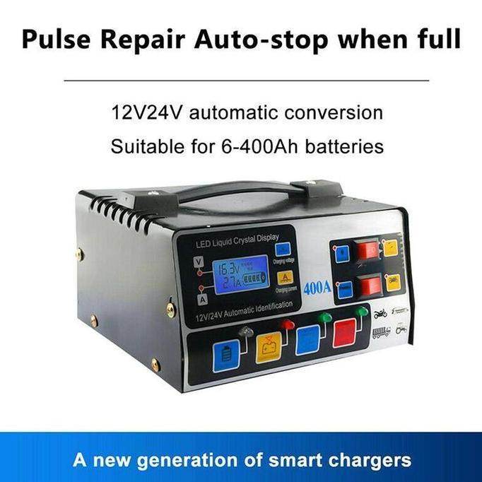 ZANACOM Charger Aki Portable 12V/24V Motor Smart Battery Charger Mobil VRtec DigitaI Intelligent Aut