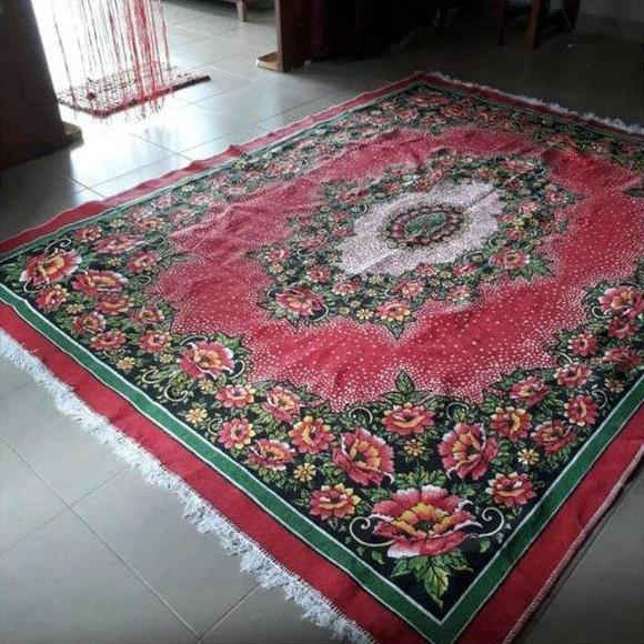 karpet lantai ruang tamu permadani Jumbo ambal Jaguar Biru Hiasan Hijau Merah Rumbai