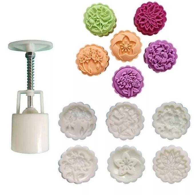 CETAKAN KUE BULAN KELINCI IKAN BUNGA FLOWER HONEYCOMB MID AUTUM LOTUS KOIFISH MOONCAKE MOLD 50GR
