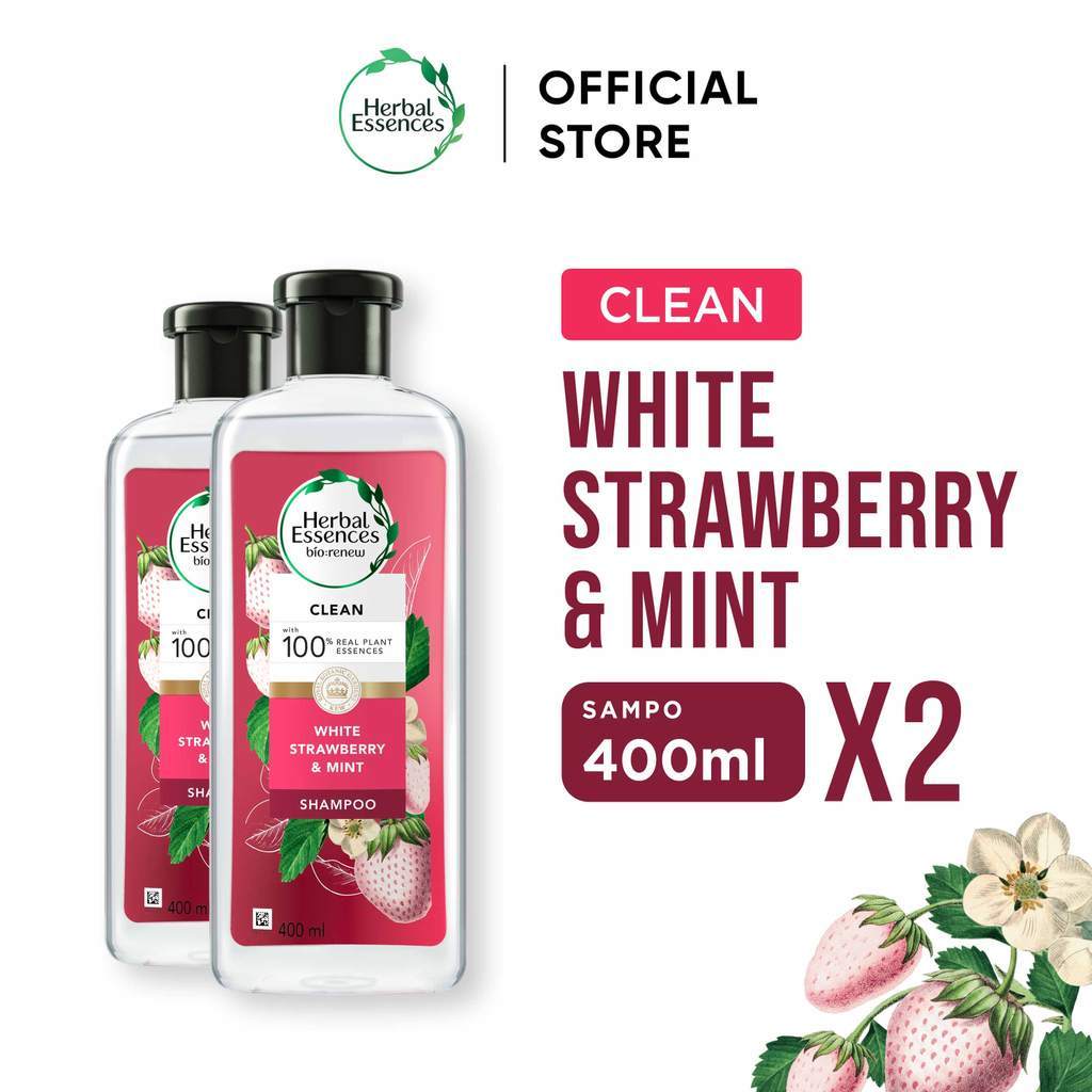 Herbal Essences Sampo Clean White Strawberry & Mint Perawatan Rambut 400ml x 2 / Herbal Essences Sha