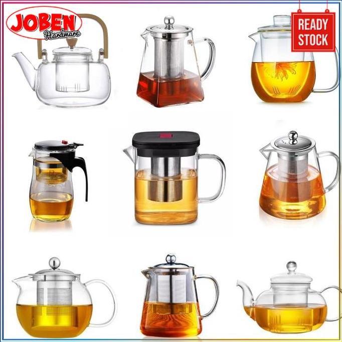Teko Teh Kaca Borosilikat Tahan Panas Untuk Teh Ukuran Besar - Kecil Infuser Bening Set Teh Ceret Ka