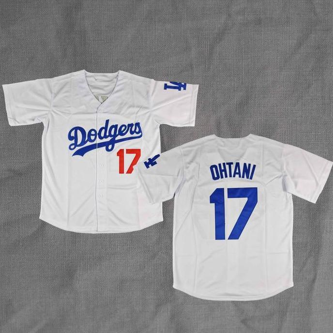 BORDIR Baju Jersey Baseball Shohei Ohtani Dodgers Putih Biru