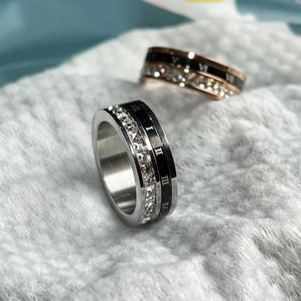 Bisainstan- Auravibe-Cincin Angka Romawi Putar Bertatahkan Berlian Baja Titanium Untuk Pria Dan Wani