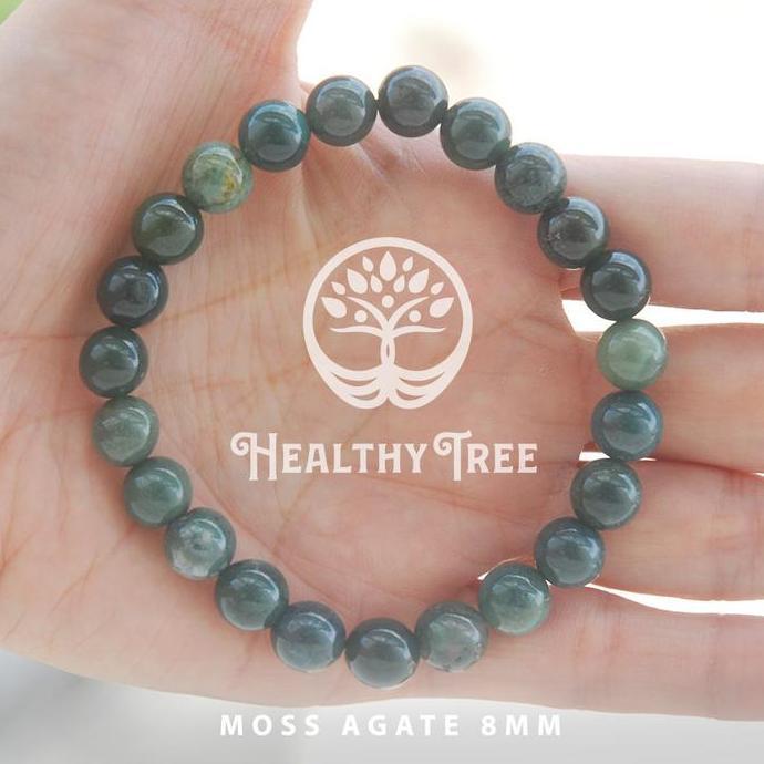 Goldsand- Gelang Batu Natural Kristal Moss Agate (Akik Badar Lumut Hijau)