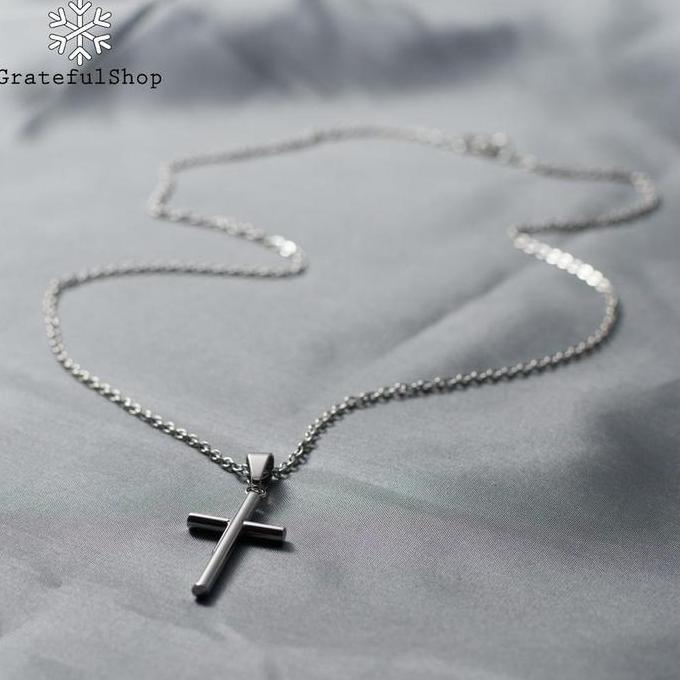 Bisainstan- Grateful - Kalung Silver / Gold Salib Cross Pipe Stainless Steel (Anti Karat)