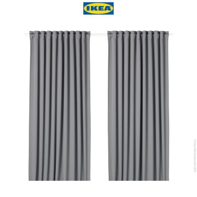 IKEA MAJGULL Gorden Anti Tembus Cahaya 1 Pasang Abu-Abu 145x250 cm