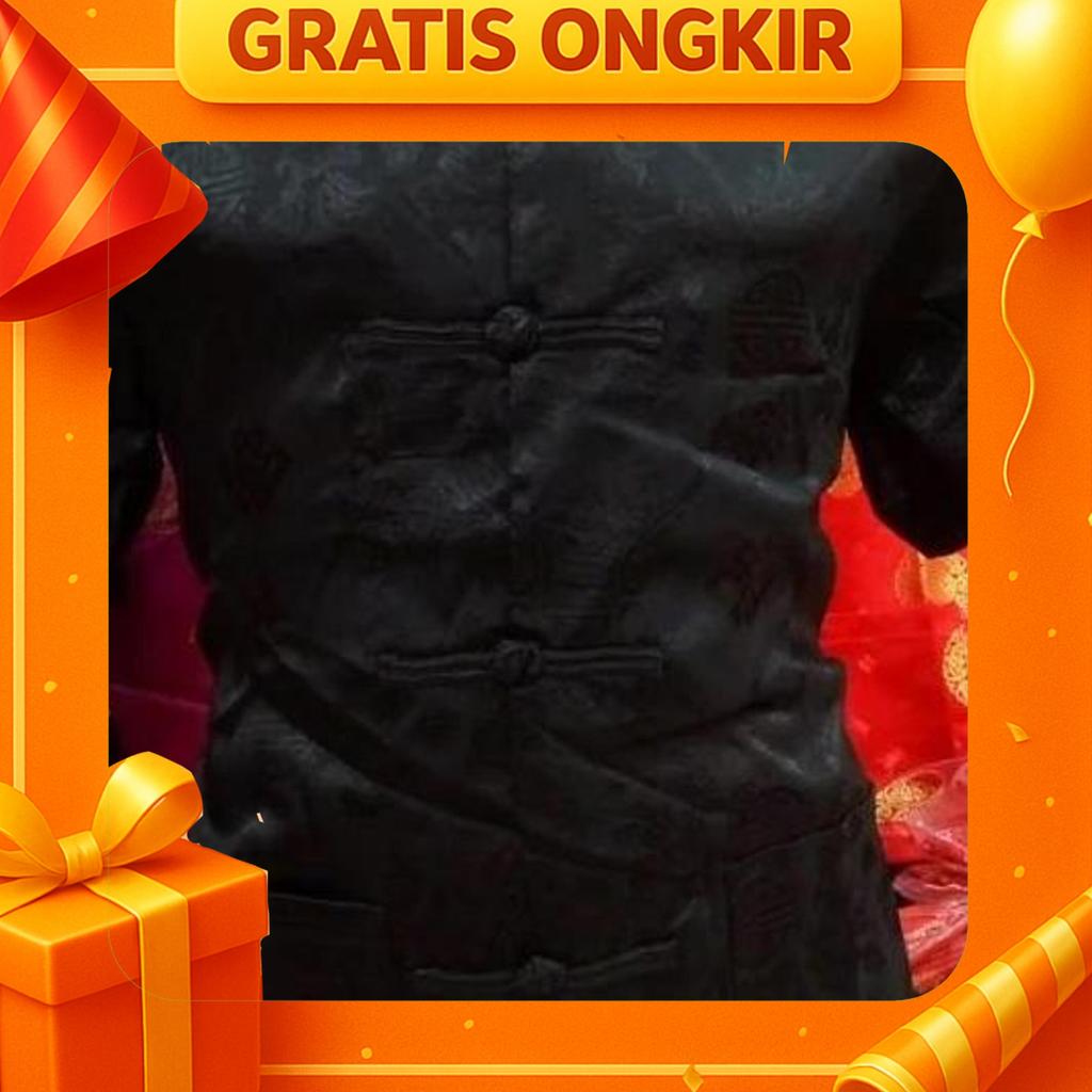 Promo... Cheongsam Atasan Lengan Pendek Pria Khusus Hitam