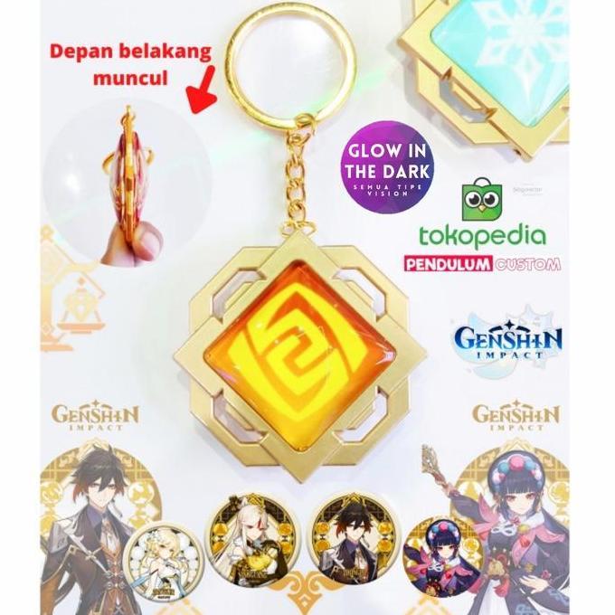 LanjAYa- Gantungan kunci Vision Genshin Impact keychain GEO Liyue metal Premium