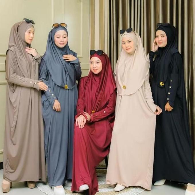 One Set Abaya Yura Jersey Free Kerudung Gamis Basic Plain Umroh LD Jumbo 120-130