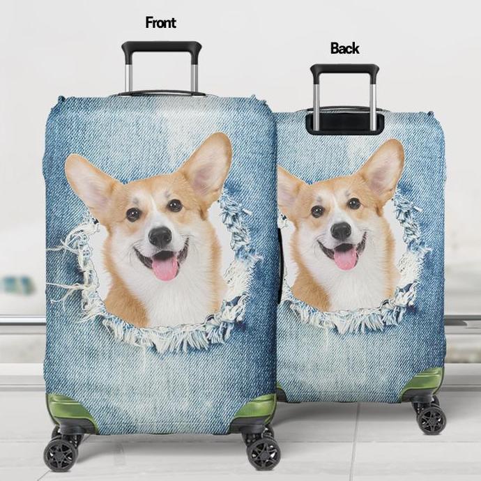 HARGA DISC - Sarung Koper Custom Photo Dog Cat Jeans Luggage Cover Custom Bahan Aglatex Size 20-32in