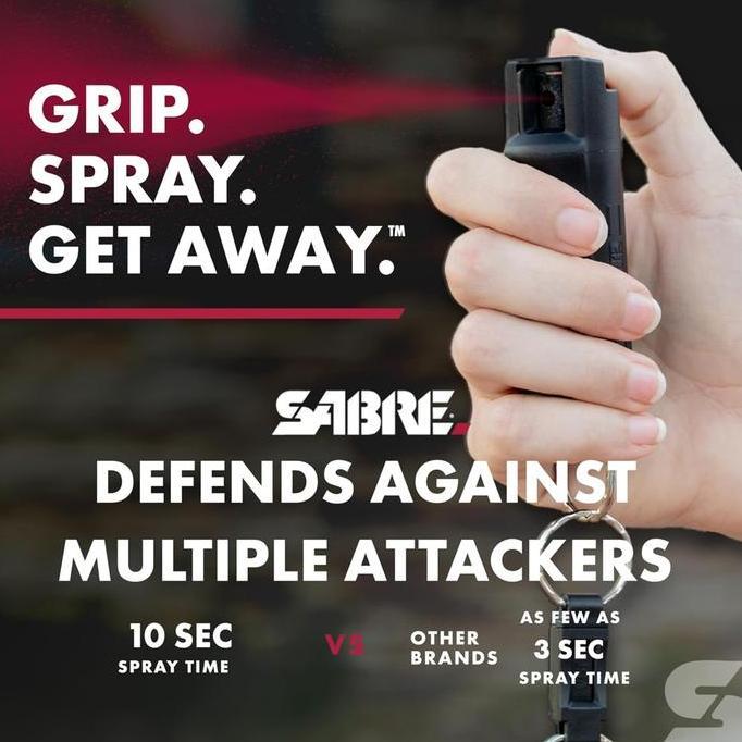 Lengkap- Sabre Pepper Spray With Quick Relese Key Ring Advanced 3 In 1 Formula | Maximum Strength Oc