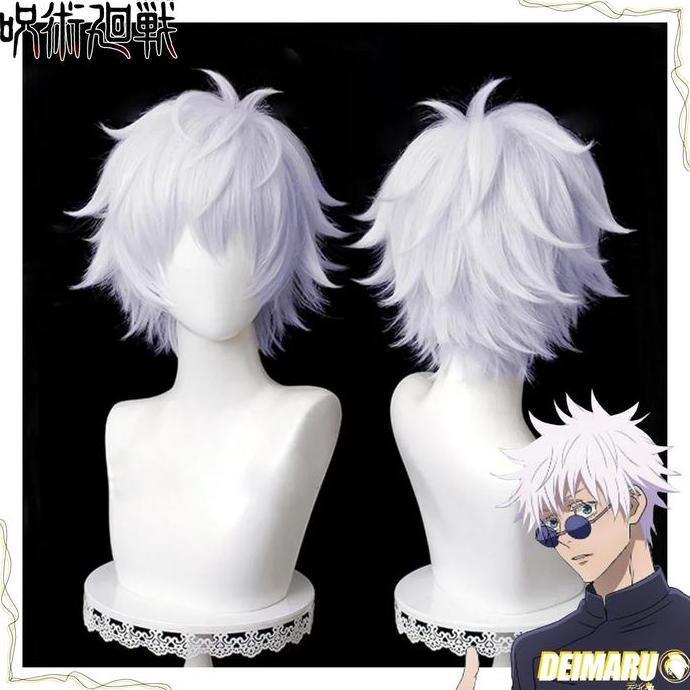 Wig Cosplay Gojo Satoru Jujutsu Kaisen Wig Putih Anime Rambut Palsu Promo