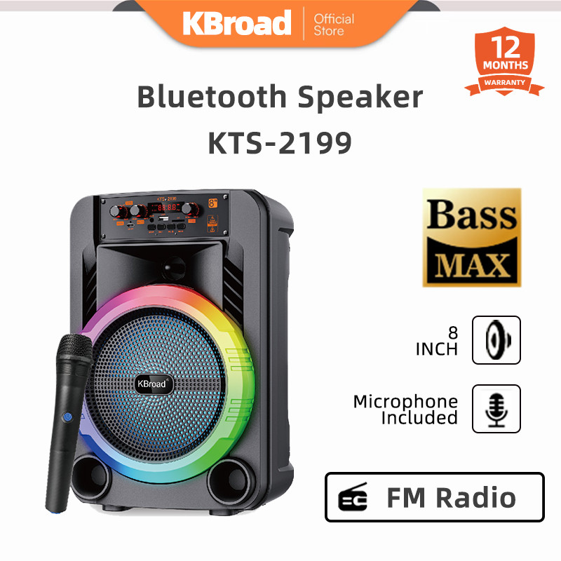 Speaker Bluetooth KTS-2199 8 Inch Bass Super Lampu RGB Mic Wireless FM Radio Portable Garansi 12 Bul