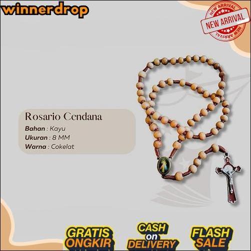Kalung Rosario Cendana 77 Bapa Kami Kayu 8mm Katolik Aksesoris Souvenir Salib Pria Wanita Tali Murah