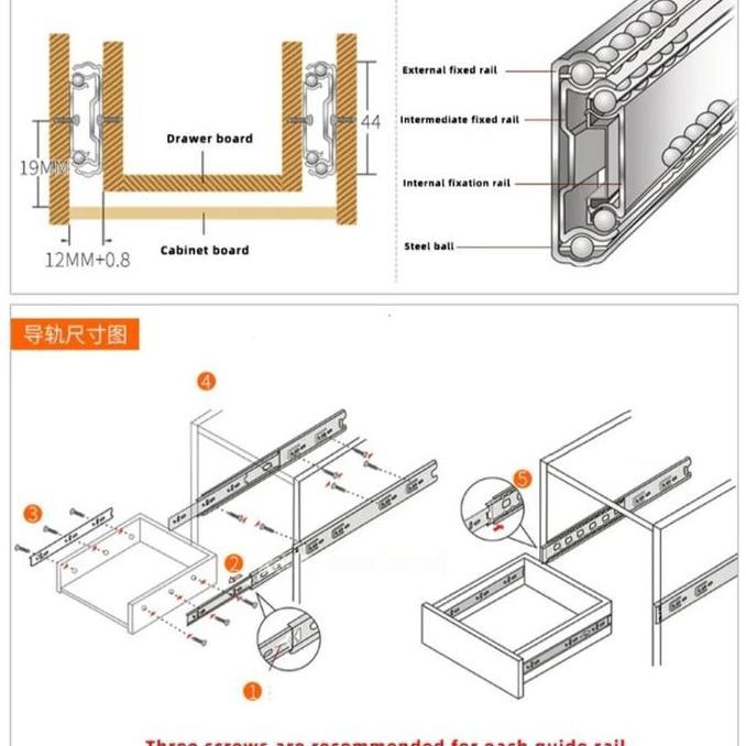 Newcap- Rel Geser Kabinet Rail Laci Dapur Per Sepasang 30Cm 35Cm 40Cm Rel Laci