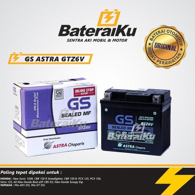promo Aki GS Astra GTZ6V Original 12V 5Ah Aki Kering Aki Motor Scoopy, Nmax New, Pcx, Vario 125/150,