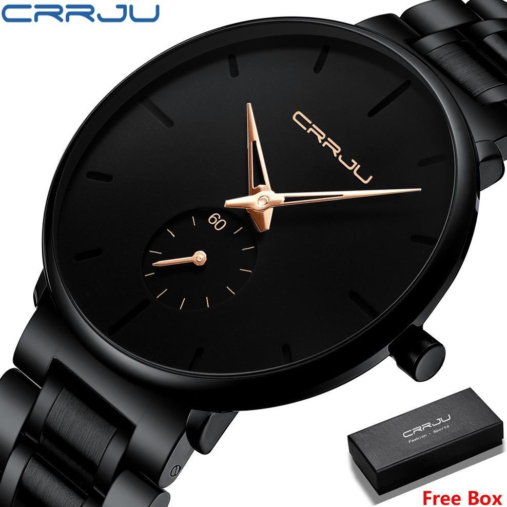 Wl Jam Tangan Pria Sangat Tipis Crrju 100% Original Cowok Quartz Men Watch Cod Arloji Tahan Air
