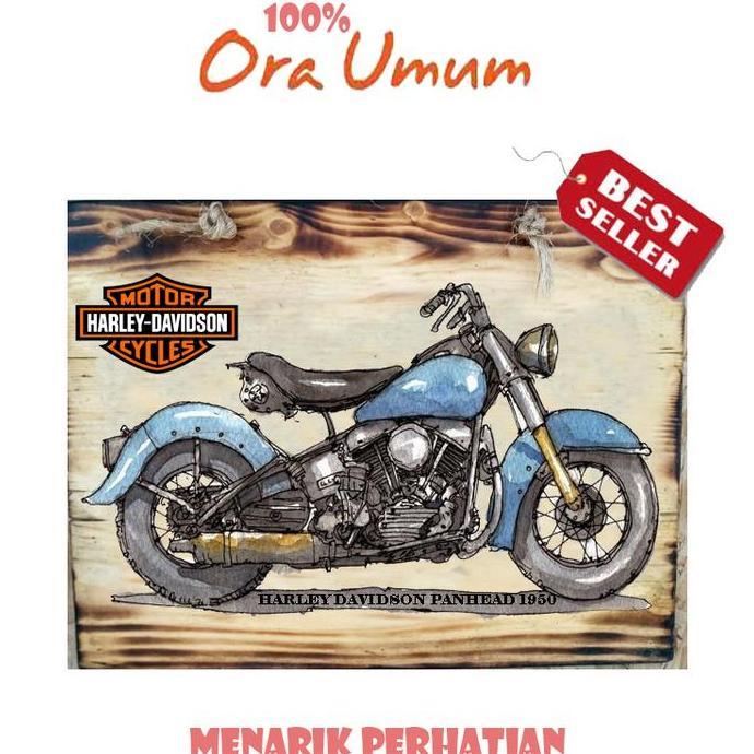 Lukisan Kayu Harley Davidson Panhead 1950 Hiasan Dinding Garasi