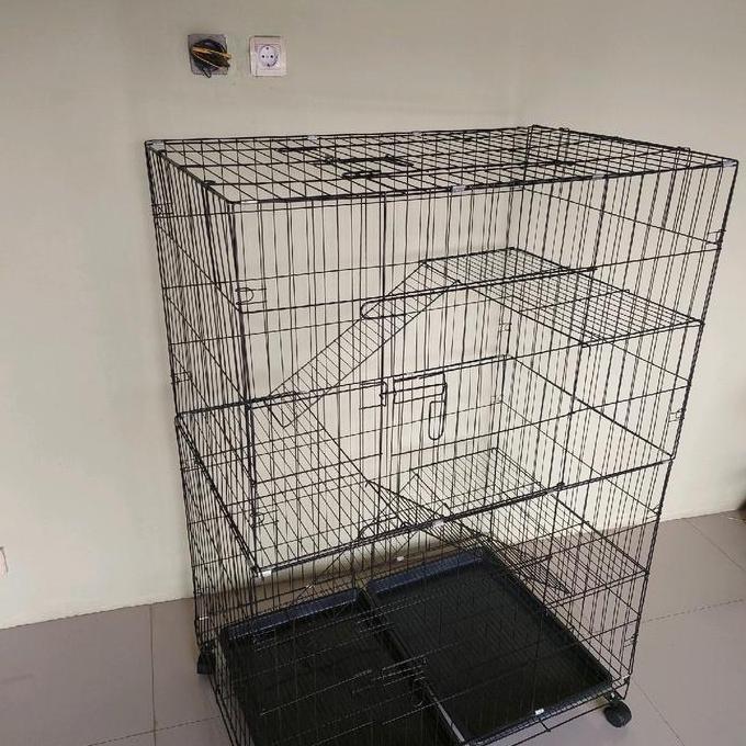 Enimx- Kandang Kucing Tingkat 3 Jumbo Size Xxxl Ukuran 90X60X140 Bahan Premium Cat Coating Tahan Kar