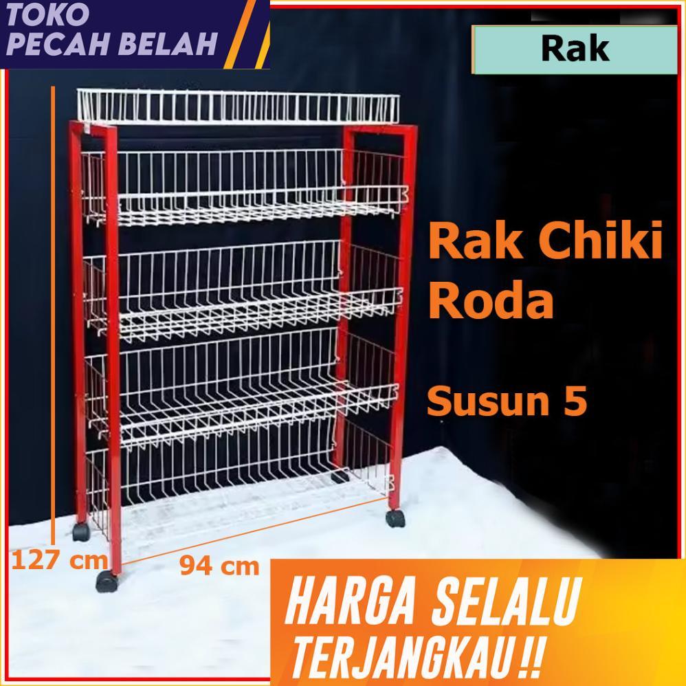 Rak Ciki Besi/ Rak Serbaguna Mini Market / Rak Display Roda Susun 5 Tebal / Rak Besi / Rak Susun 5 B