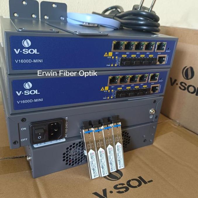 OLT VISOL EPON V1600D-MINI 4PORT LENGKAP KABELAN + SFP PX20+++8dBm