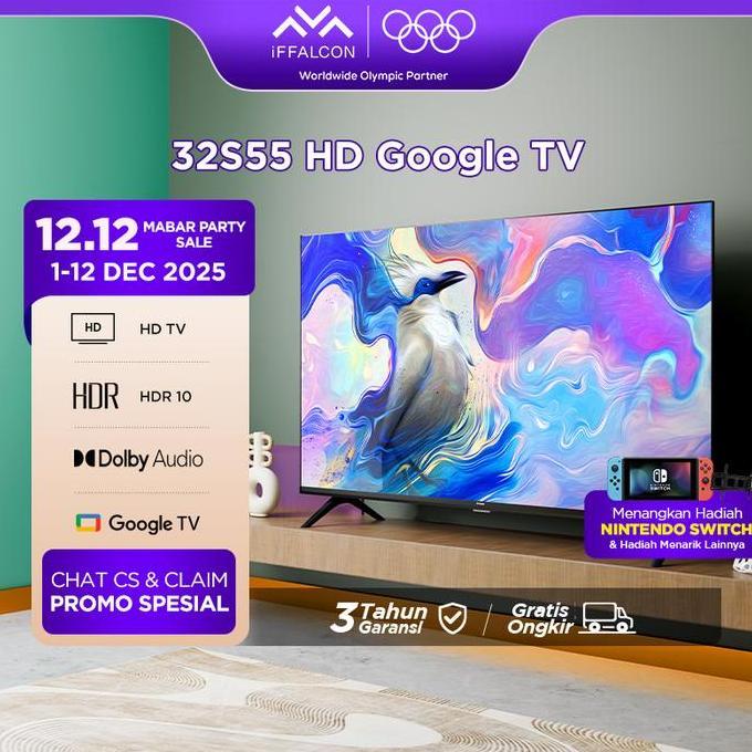 Terlaris Iffalcon 32 Inch S55 Series Google Tv (Android 14) Smart Digital - Hd - Hdr 10 - Dolby Audi