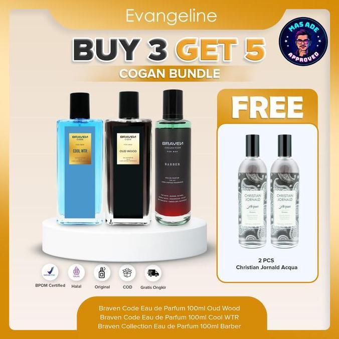 NEW COGAN BUY 3 GET 5COWOK GANTENG BUNDLE | BRAVEN EAU DE PARFUM 100ML - COOL WTR - BARBER - OUD WOO