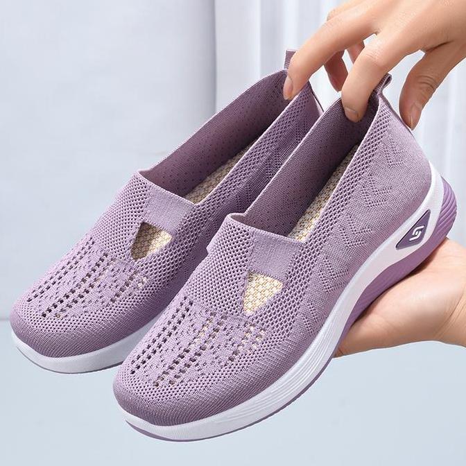 BEBAS ONGKIR - SOLWAY [14 Warna] Sepatu Flat Wanita Rajut Slip On Tahan Air Berpori Sol Karet Anti S
