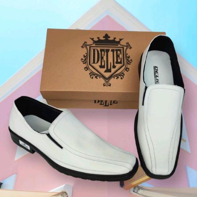 PROMO - Sepatu pantofel pria putih kulit/sepatu kerja pria putih Hitam Karet
