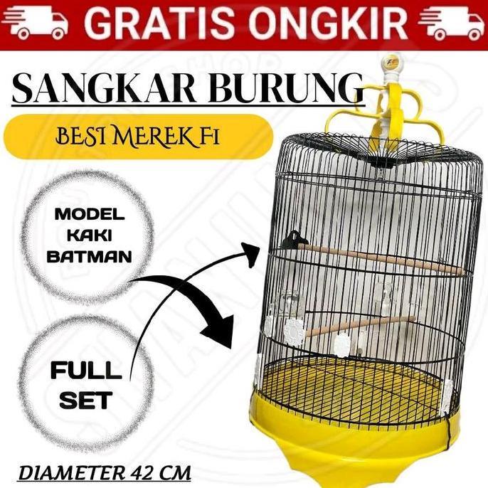 TERLARIS - SANGKAR KANDANG BURUNG BESI BULAT JUMBO BESAR DM 42CM MEREK F1, KOMPLIT