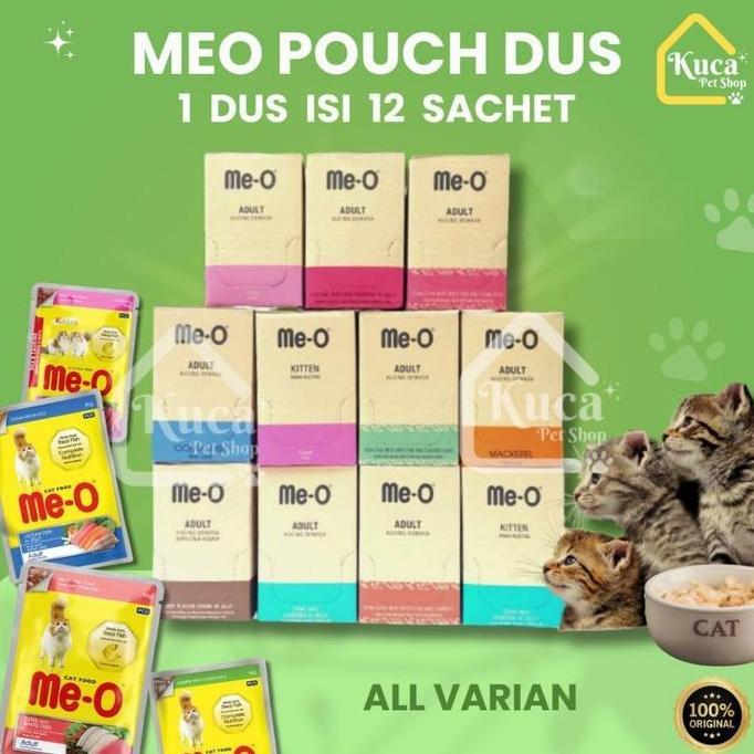 Meo Pouch Dus 12 Sachet 80gr Makanan Kucing Basah Me-O Adult Kitten Tuna Wet Food Cat Meo Dus