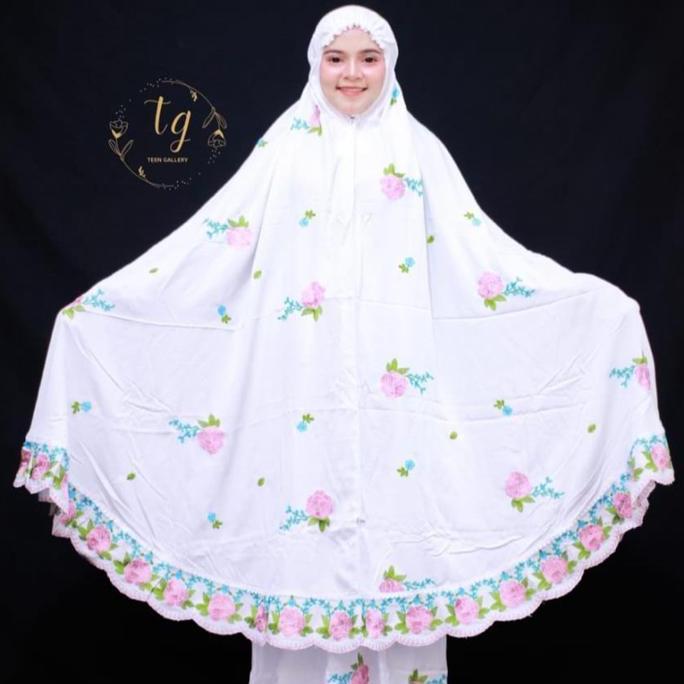 Syukron- Mukena Dewasa Mawar Bordir Rayon Twill Putih