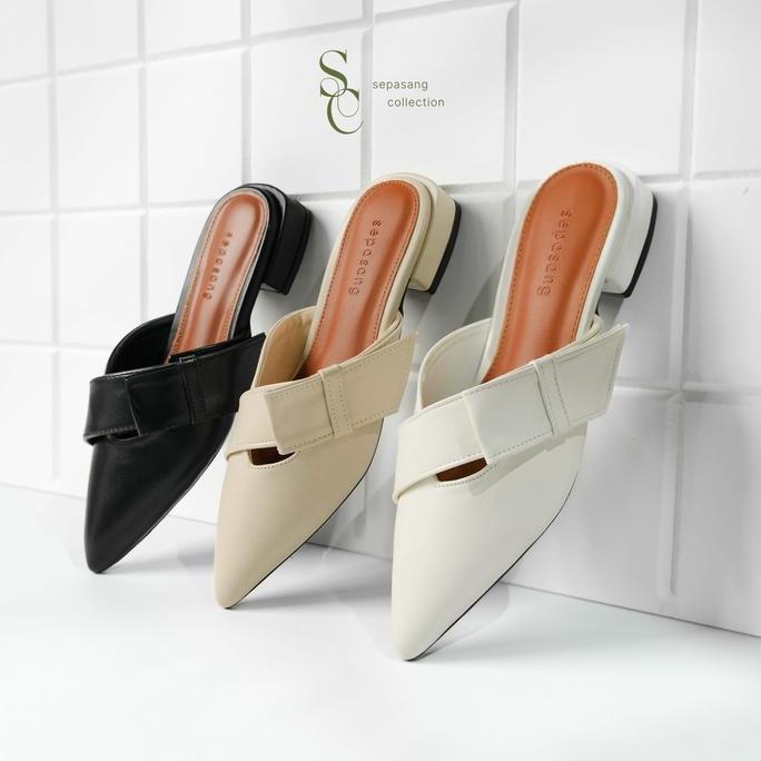 SEPASANG COLLECTION Iris Sendal Mules Wanita 3 Cm Shoes sandal  hak lancip flat  mules