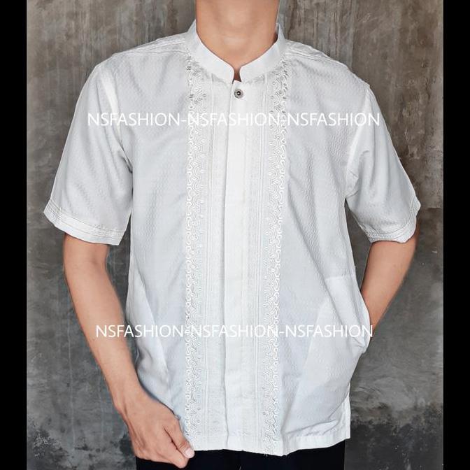 NEW BAJU KOKO PRIA MUSLIM SIZE M LENGAN PENDEK SEMI SUTRA PUTIH AMRAN BEST