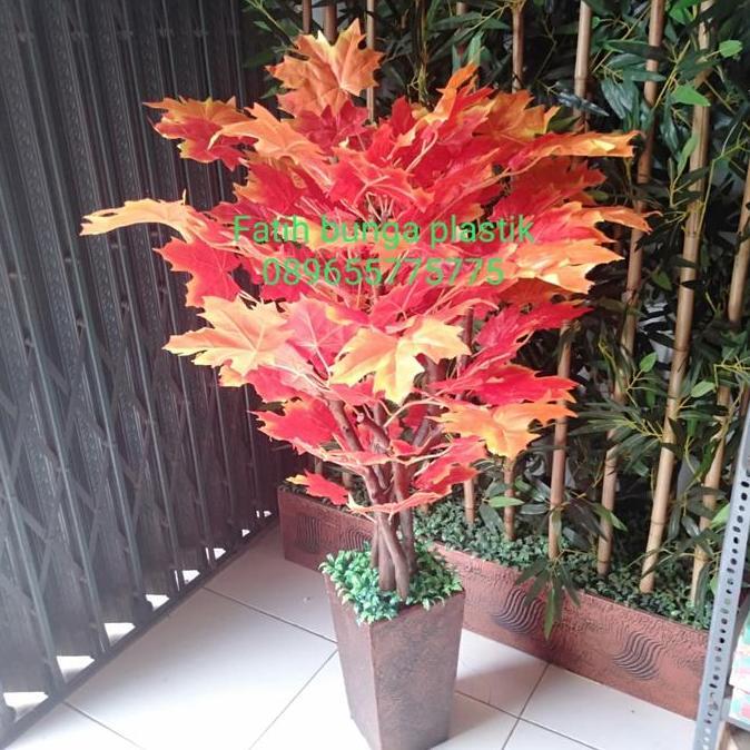 PROMO DISKON - pohon hias maple oren,bunga artificial