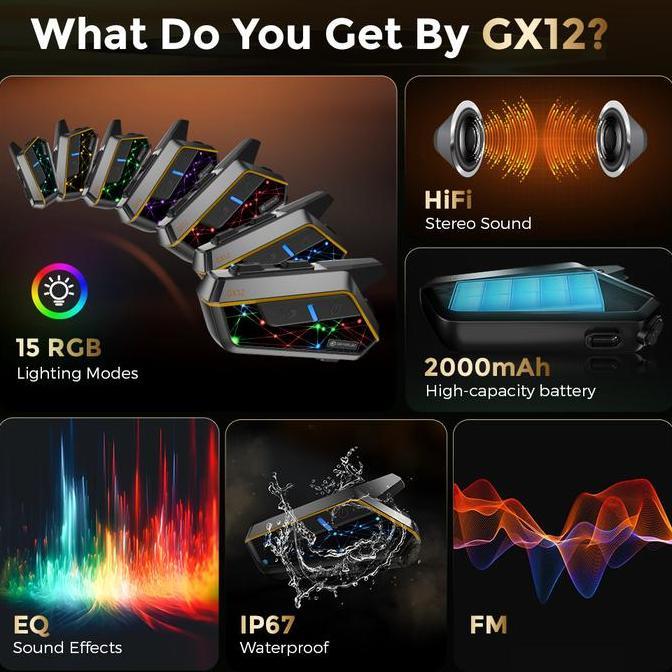 TERMURAH - GEARELEC GX12 Headset Interkom Helm Sepeda Motor Untuk Berbagi Musik Saat Dalam Interkom 