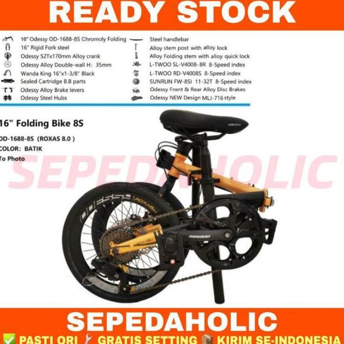 Terlaris Sepeda Lipat 16 Inch Odessy Roxas 8.0 Chromoly 8 Speed Rem Cakram
