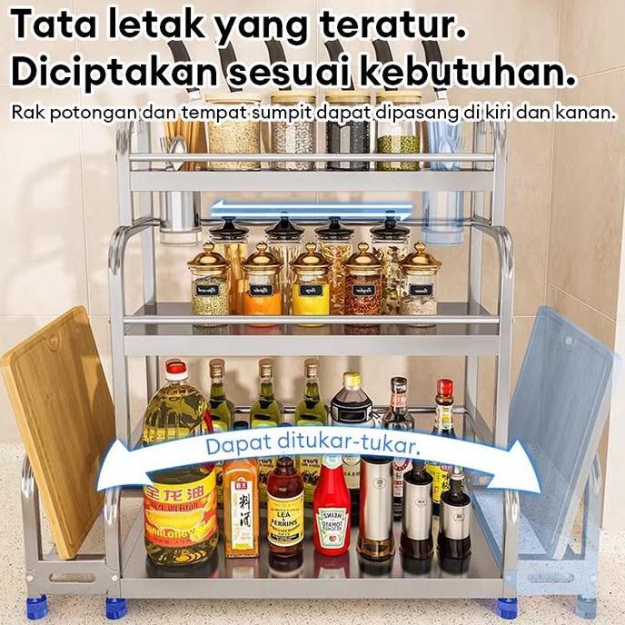 Rak Bumbu Dapur Stainless Steel Rak Botol Bumbu Rak Bumbu Rak Penyimpanan Bumbu Dapur Rak bumbu tiga
