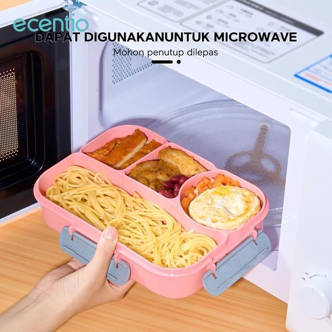 ecentio 4grid Kotak makan siang dengan botol air Lunch Box set 1100ml