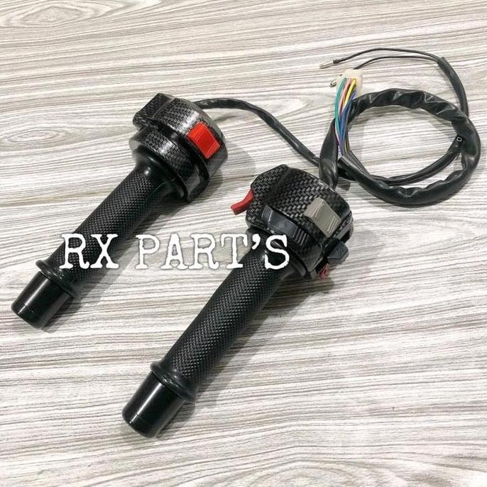 Set Saklar Kanan Kiri Carbon wtp Rx King+Grip Rx King New Berikut Selongsong+Jalu Stang CNC Hitam MU
