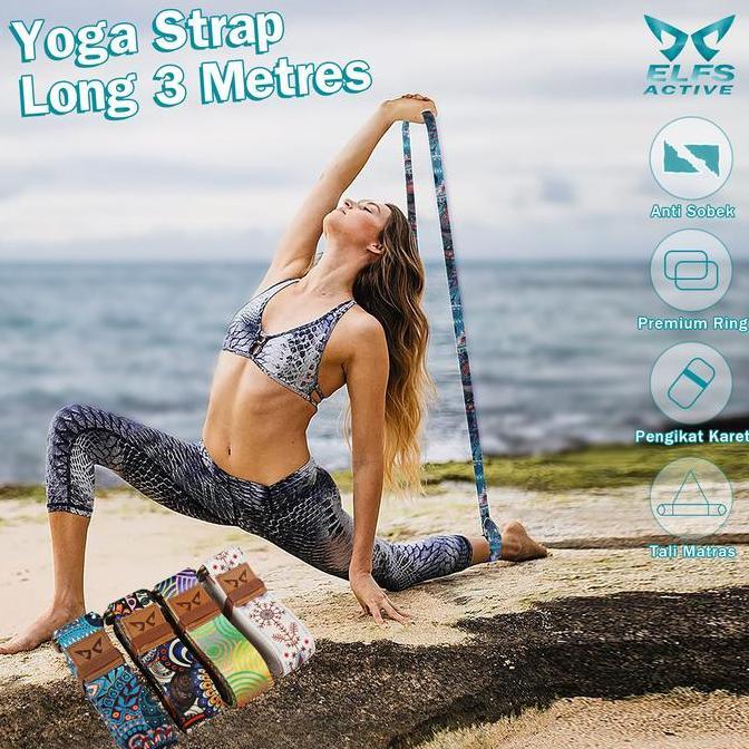 Elfs Active 2in1 Premium Yoga Strap 3m Anti Slip Pilates Yoga Belt Tali Matras Alat Olahraga