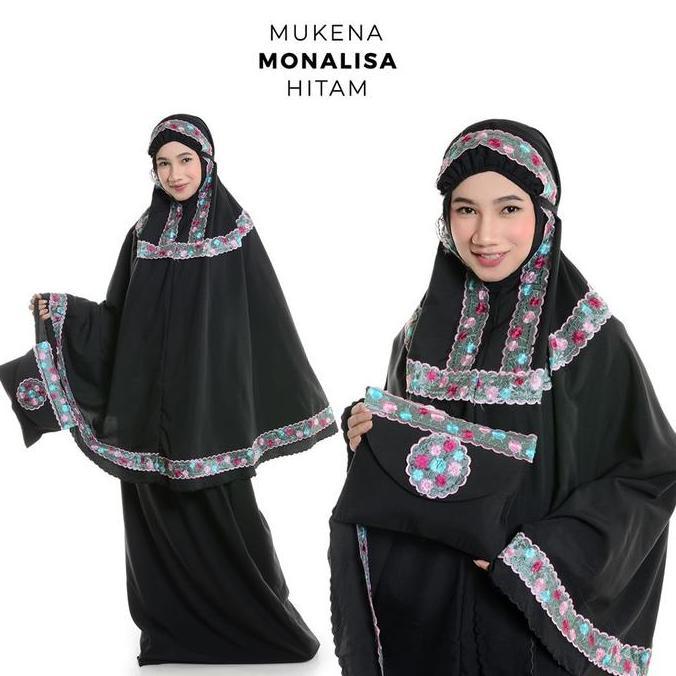 ASLI MUKENA DEWASA MONALISA HITAM READY STOCK