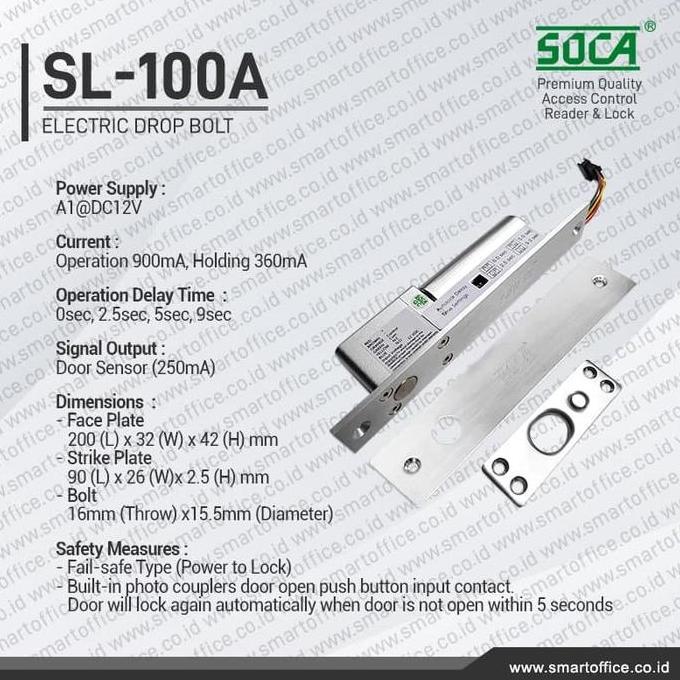 Scrt- Soca Sl100A Electric Drop Bolt Lock Access Control Door Kaca