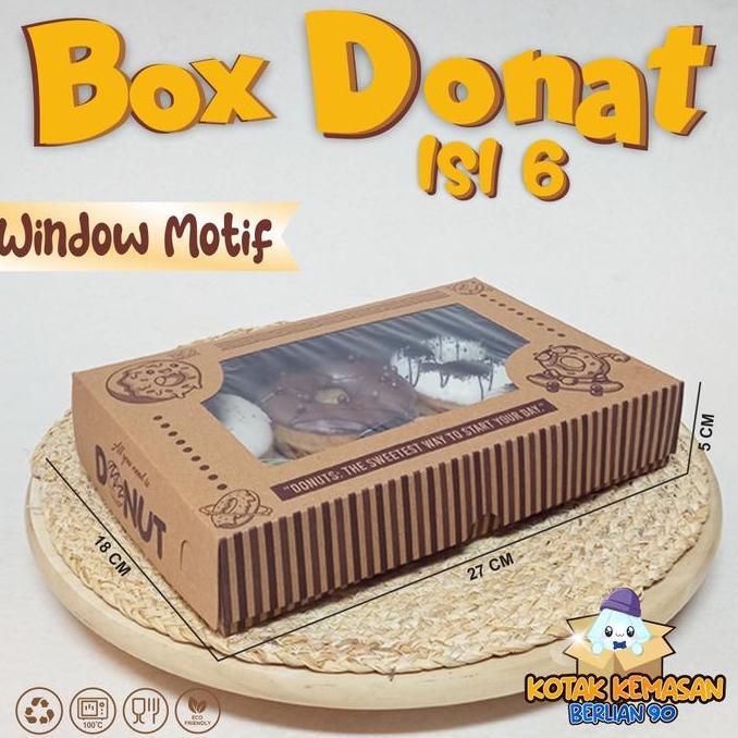 Kit- (Isi 50Pcs) Box Donat Jendela Motif Window Kotak Donat Isi 6 Dus Donat Murah Kitchenware