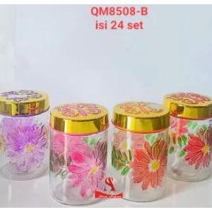 Toples Kaca Toples Kue Set 3 Toples Motif Bunga Timbul