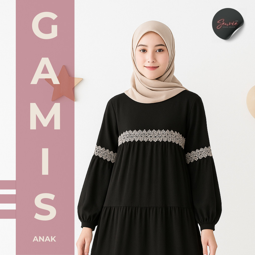 Baju Muslim Gamis Anak Perempuan 3–12 Tahun Crinkle Airflow | Dress Anak Susun Tiered Lengan Balon P