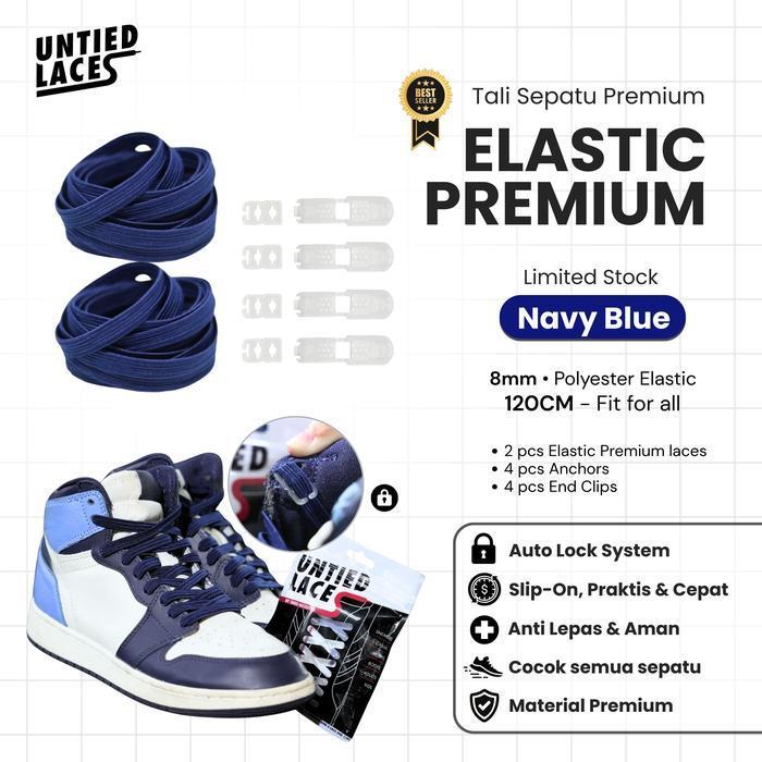 UNTIED LACES (Navy Blue) Tali Sepatu Elastis Premium Tanpa Ikat | Slip-On, Anti Ribet, Stylish