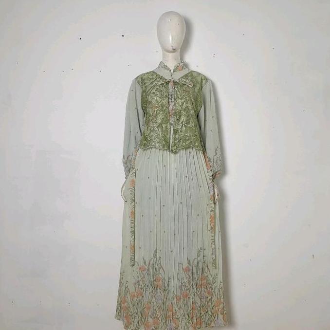 Gamis Ceruty Dress Wanita Remaja Terbaru Premium Kekinian Rompi Brukat Prisket 2025 Lebaran Muslim D